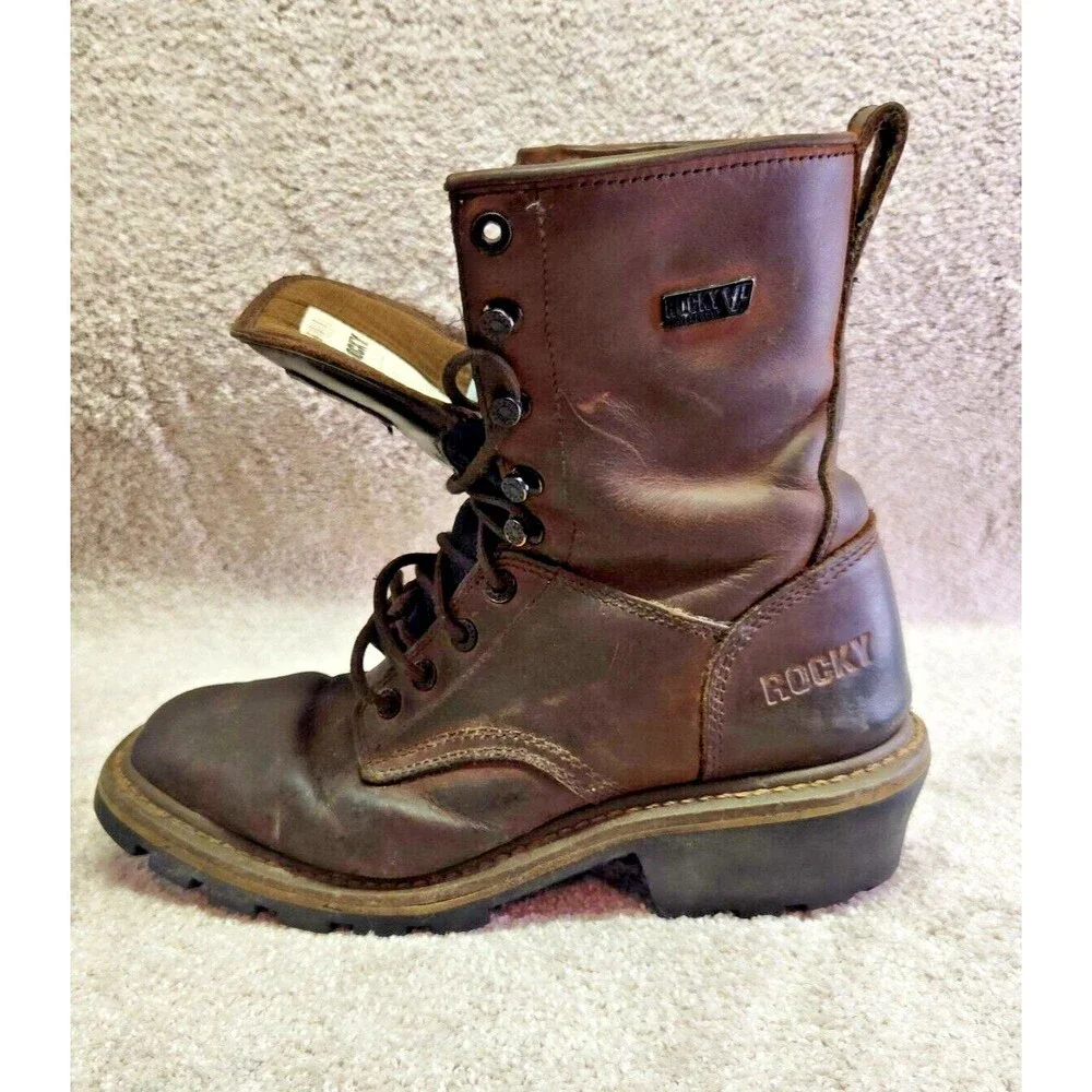 Rocky Boots Men’s 9M Brown Waterproof Logger ASTM Electrical Hazard Work Boot